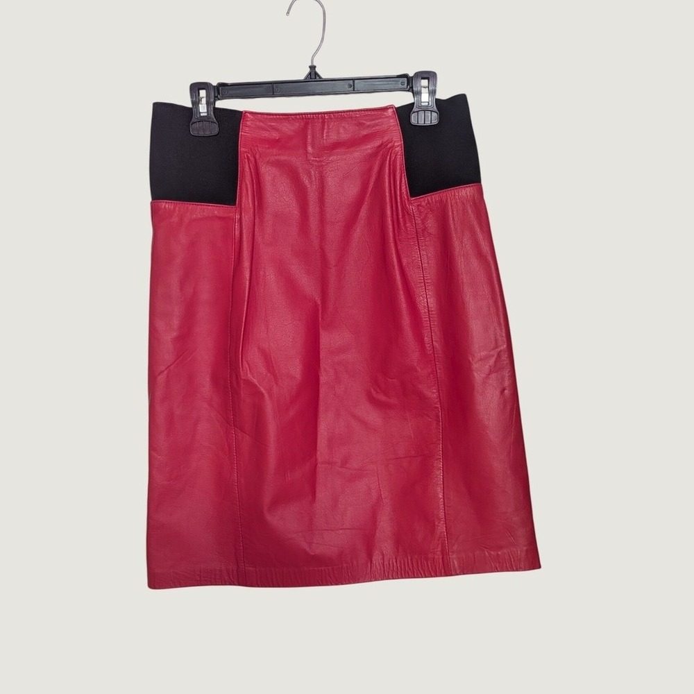 Bagatelle Vintage 80s High Waist Red Leather Pencil Skirt Size 12